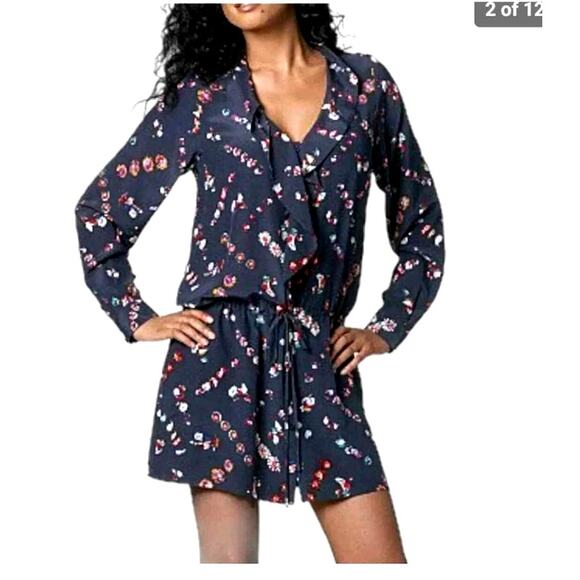 New Rebecca Taylor Silk Mini Floral Shirt Dress, Sz 6 - Picture 1 of 9
